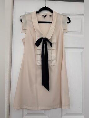 Ted Baker London Light Cream Dress with Black Tie Detail